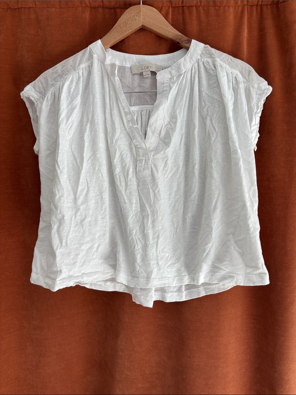 LOFT White Split V-Neck Cap Sleeve Blouse